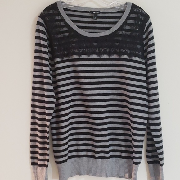 torrid Sweaters - Torrid Stripe Lace-Edge Sweater, Sz 2x
